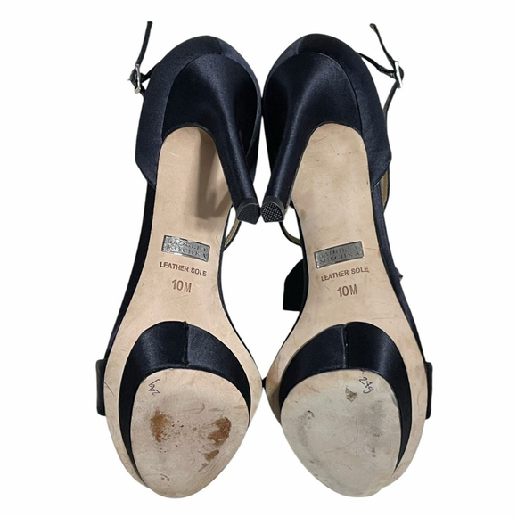 Badgley Mischka Women 10 Heels Open Toe Satin Rhinestone Stiletto Platform Black - Picture 12 of 16